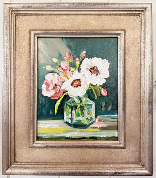 White and Pink Flowers in Glass Vase