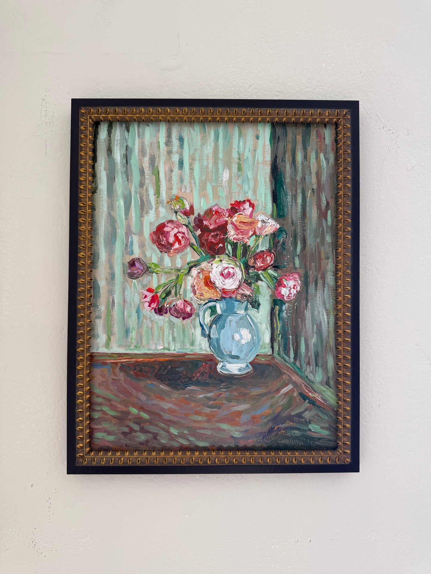 Impressionistic Flowers in Blue Vase