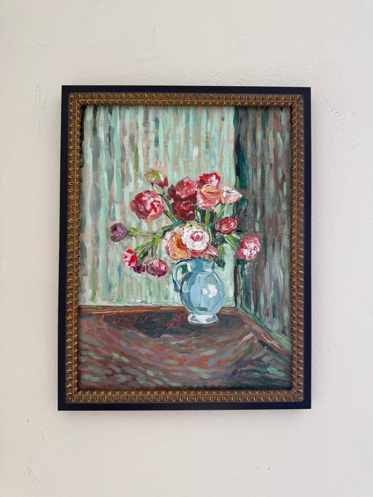 Impressionistic Flowers in Blue Vase